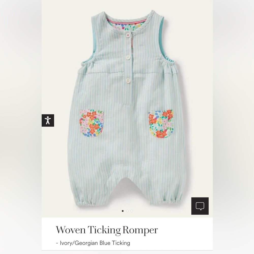 Baby Boden Woven Ticking Romper